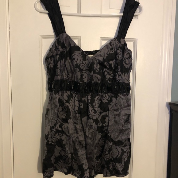 White House Black Market Tops - WHBM Black & Grey Floral Top